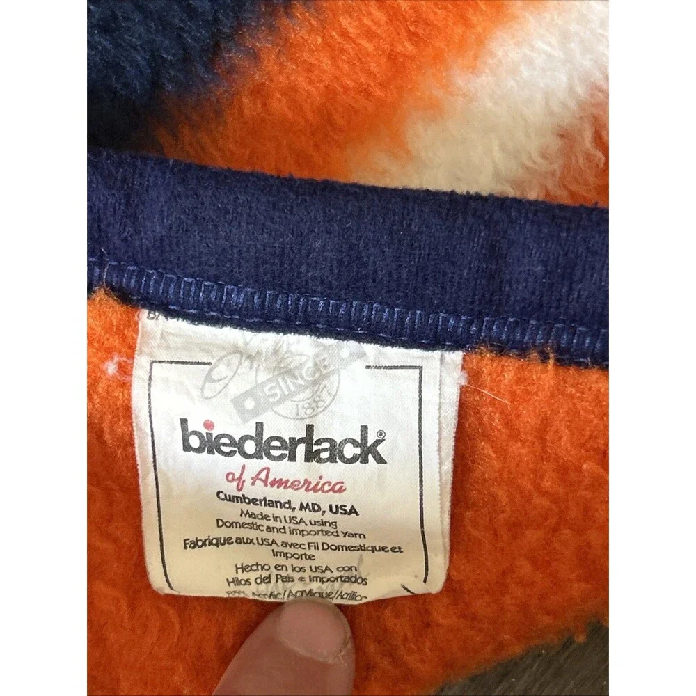 Vintage Denver Broncos Biederlack Blanket USA Plush Soft Acrylic Orange 76”x 55”